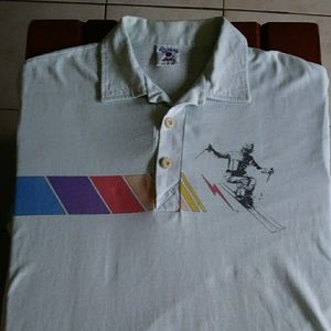 Vintage 1970's Lighting Bolt Skier short sleeve po